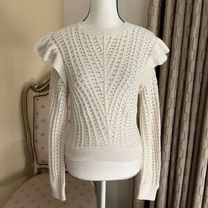 Nation LTD Kay Pullover Cream Ribbed Collar & Cuffs w/Ruffles Sweater. Sz Small
